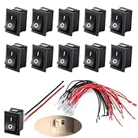 10 Stück Mini Wippschalter Kippschalter T85 mit Einwegventil, KCD1-101 Schalter 2 Polig SPST ON/OFF, Belastbar bis 10A/125V und 6A/250V, Kabelsets, für KFZ, Boote und Elektrische Geräte