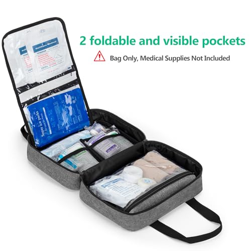 Image of CURMIO Empty First Aid Kits Case, Portable Emergency Kit Organizer, Gray | Medical Bag for Emergency Supplies and Pill Bottles, Large Capacity, for Hiking, Camping, Car, Travel, Home and Outdoor