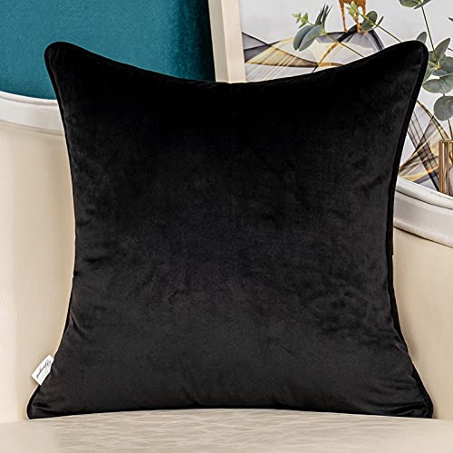 Yangest Black Striped Patchwork Velvet Throw Pillow Cover Gold Leather Cushion Case Modern Neutral Pillowcase For Sofa Couch Bedroom Living Room Home Decoration,18X18 Inch #TOP1