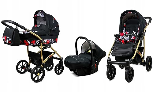 BabyLux® Kinderwagen Set 3 in 1 - Largo - incl. Babywanne, Buggy Sportsitz, Auto-Babyschale - Autositz - Kinderwagenset - Kombikinderwagen mit Wickeltasche, Regenschutz usw.