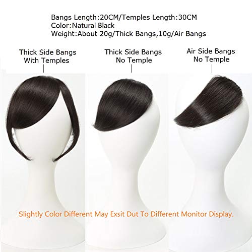 Dsoar Side Bangs Clip In Real Human Hair Bang Natural Clip On Side Bangs Straight Fringe Hair Extensions(Natural Black Color) #TOP2
