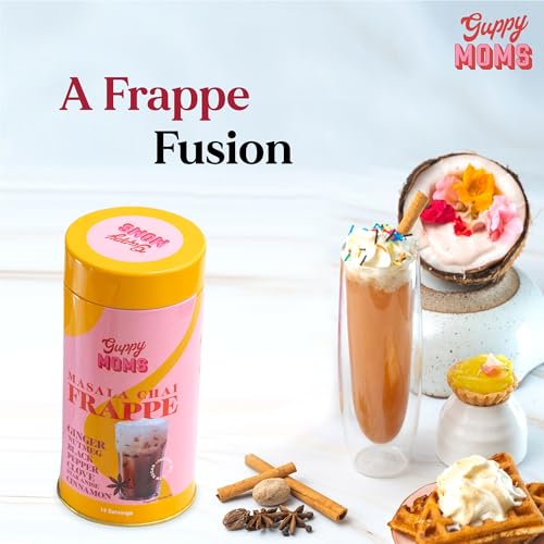 Image of Guppy Moms Masala Chai Frappe | Infused with Ginger, Black Pepper, Nutmeg & Aromatic Masala Granules | 200g Premix Masala Flavor Frappe Tea