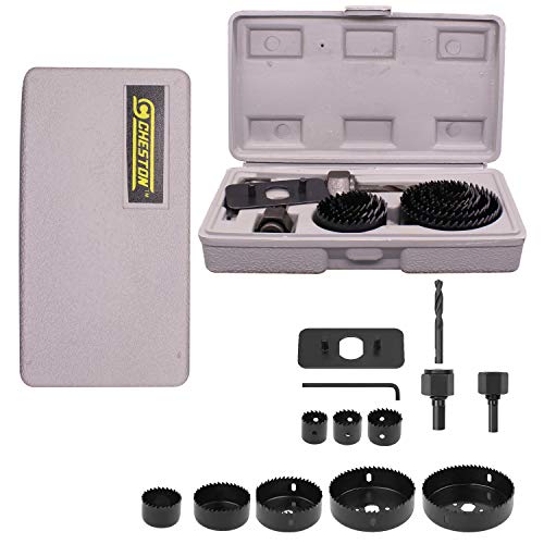 Image of Cheston 11 Pcs Hole Saw Set with 8 Circular Blades, 2 Mandrels, Hex Key & Installation Plate Forged Carbon Steel for Wood, Plastic, PVC Board & Wall