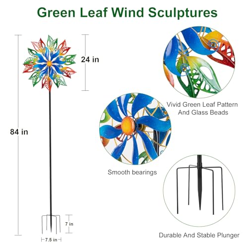 Extra-Large-Wind-Spinners-Outdoor-Metal-Green-Leaf-Wind-Sculpture-Yard-Art-Decor-Windmill-for-Yard-Garden-Patio-Lawn-and-Courtyard-84-24-Inches Extra Large Wind Spinners Outdoor Metal Green Leaf Wind Sculpture Yard Art Decor Windmill for Yard Garden Patio Lawn and Courtyard 84 24 Inches