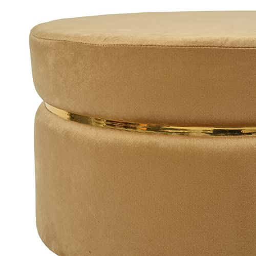 Image of NACIA Velvet Upholstered Ottoman Stool with Wooden Legs | Round Pouffe Footrest Seat for Living Room Bedroom Balcony | Compact Foot Stool for Sitting Home Decor Furniture, 18 Inch (Beige, Set of 1)