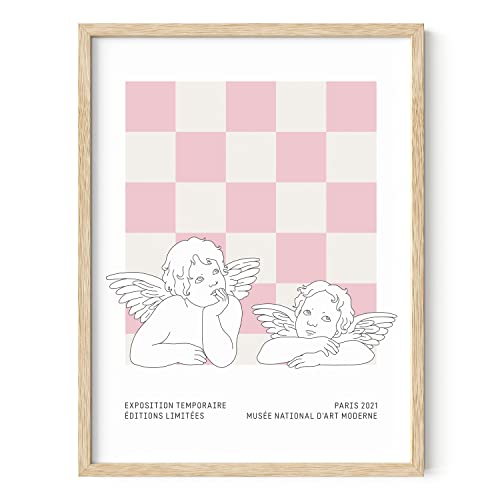 HAUS AND HUES Roze muurkunst - roze muurkunst, Deense pasteldecoratie, pastelroze kamerdecoratie, Deense pastel kamerdecoratie, esthetische roze foto's wanddecoratie (beige frame, 12 x 16)