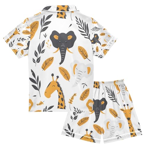senya African Animals Heads Satin Summer Pajama Sets Silk Short Sleeve Button Down Sleepwear2