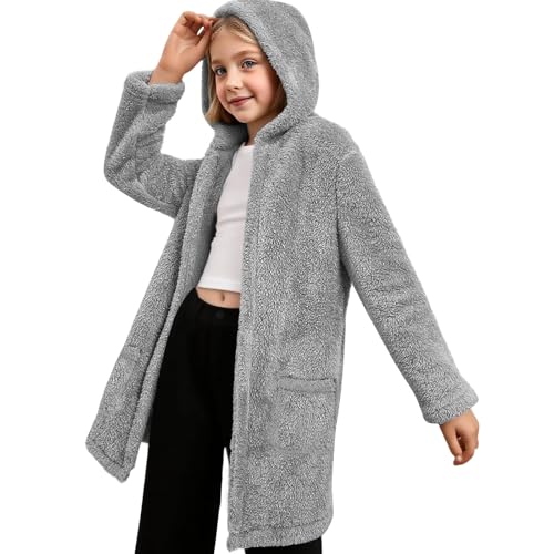 Fleece Jackets for Girls Warm Sherpa Coats with Pockets Open Front Hooded Fuzzy Cardigan Soft Fluffy Winter Jacket3