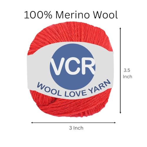 Image of VCR Red Yarn, 25 Grams Hank, 85 Meters Length, 100% Merino Wool, Pack of 1, Shrink-Resistant Soft, Warm and Premium Wool Yarn for Knitting, Crochet and Craft Projects