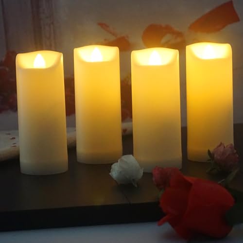 Image of QIDEA 2 inchX5 inch Outdoor Waterproof Flameless Candles with Timer, Battery Operated Flickering Led Pillar Candles, Electric Plastic Fake Candles for Home Garden Wedding Halloween Xmas Decorations 4 Pack