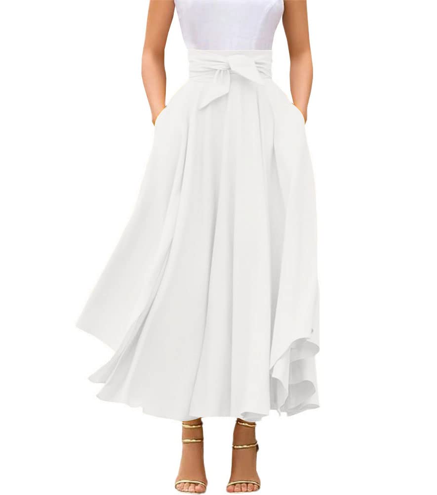 chouyatou Women's Elegant High Waisted Side Slit Irregular Bohemian Maxi Skirt with Pockets