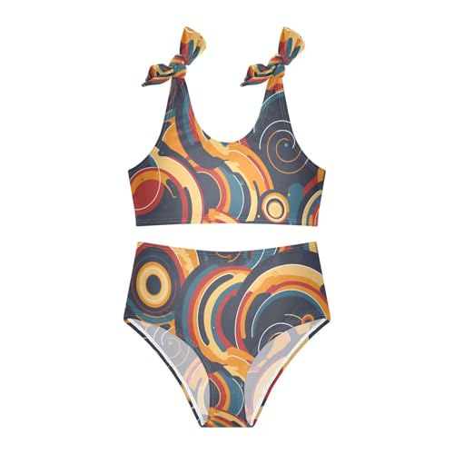 Abstract Texture Colorful Circles Girl Two Piece Kids Bikini Set Scoop Neck Swimsuits Swimwear Adjustable Strap3