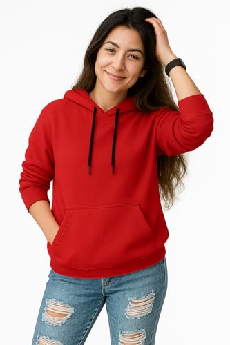 Image of Women's Black Fleece Hoodie Oversized Fit Soft Warm Winter Hooded Sweatshirt with Kangaroo Pocket