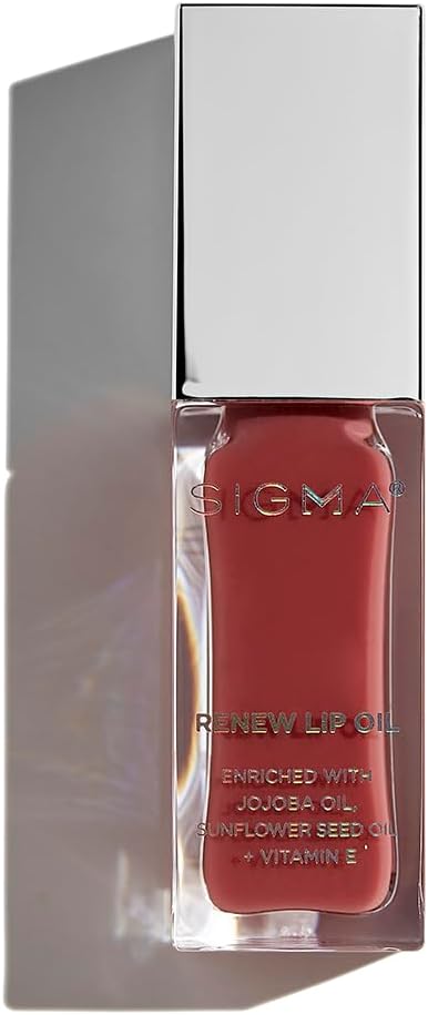 Sigma Beauty Renew Lip Oil – Tinted with Luxurious High-Shine Color & Long Lasting Hydration for Soft, Supple Lips, Non-Sticky w/Nourishing Antioxidants (All Heart, Berry Mauve Sheen)