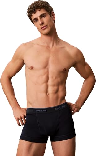 Calvin Klein Herren 3er-Pack Trunks mit Logo-Bund, Dunkler Saphir/Diamant-Logo + Etablierung, S – Ansicht 3