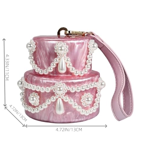 Image of Cake Shaped Acrylic Clutch Pearl Handbags Beaded Evening Bag Mini Clutch Handbag for Wedding Cocktail Party Prom