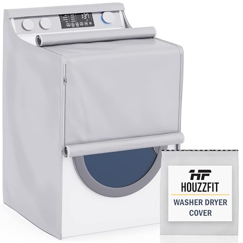Houzzfit Washer and Dryer Covers for the Top-Thick Fabric Washing Machine Cover for Top Load - Silver Waterproof and Dustproof Washer Dryer Covers with Smooth Zipper and Velcro - 29 x 28 x 43 Inches.