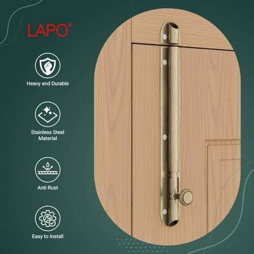 Image of LAPO 4 Pack Heavy Duty Stainless Steel Tower Bolt 8 Inch, Tower Bolt for Main Door and Bathroom, Kundi Door Latch for Bedroom, Chitakni, Tower Bolt for Home,Windows (Antique Finish)
