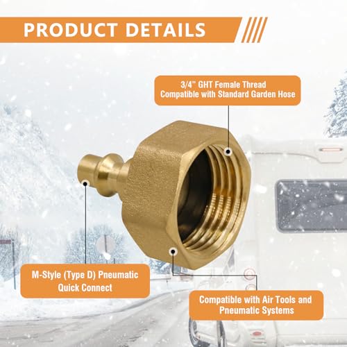 Image of RV Air Blowout Adapter, 3 /4 GHT Female Fitting with Quick Connect | For Air Compressor /Camper Water Line /Garden Hose /sprinkler lines, Brass, Precision Thread, Quick And Easy Connections, 2 PACK