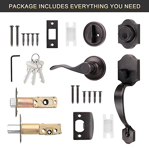 Tinewa Handleset With Lever,Single Cylinder Front Door With Deadbolt,Exterior Door Handle With Reversible Handle Lever,Oil Rubbed Bronze #TOP6
