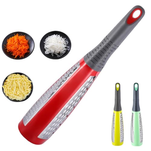 BIUDECO Rallador de Acero Inoxidable Multifuncional de Mano para Verduras, Queso y Ajo, Diseño de Doble Cara, Mango Ergonómico y Orificio para Colgar, Herramienta de Color Aleatorio