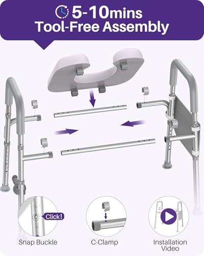 Image of KEKOY Toilet Seat Risers for Seniors, Adjustable Height Width, Fits Most Users | Padded Elevated with Handles, Tool Free Install, Fits Most Round Elongated Toilets for Handicap,Ideal for Bathroom, Grey