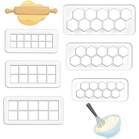 WHPromLang 6 Pcs Cookie Cutter Plastic Cake Fondant Cutter Hexagons Cake Decorating and Squares Cake Molds for Baking, White Cover