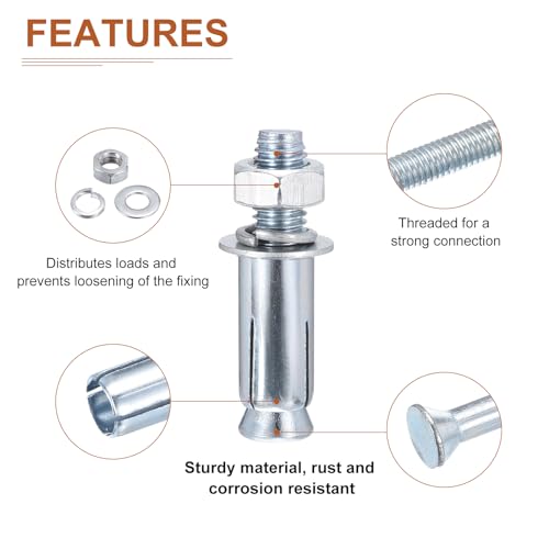 1234 x 2-1434 hex nut sleeve anchors - 4pack - good for concrete dry brick block walls - carbon steel - silver