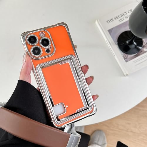 Étui portefeuille en silicone orange avec porte-cartes intégré pour iPhone 16 à 11 Pro Max