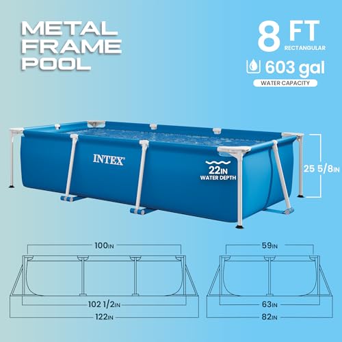 Image of INTEX Rectangular Frame 8 ft 6 in x 5 ft 3 in x 25 in Above Ground Pool, Swimming Pool with Steel Frame, Pump Not Included