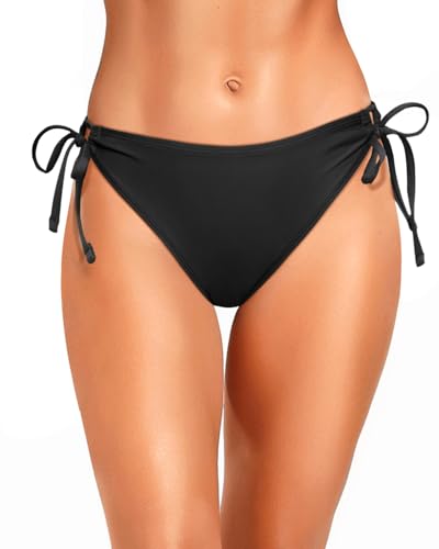 Image of Zmart String Tie Side Bikini Bottoms - Women Full Coverage Swimsuit Bottom Mid Rise Mid Waist Swim Bathing Suit Bottom
