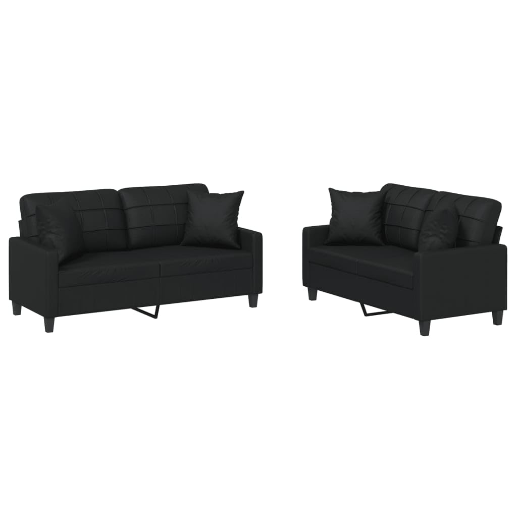 2-TLG. Sofagarnitur mit Kissen Schwarz Kunstleder, Sofa Mit Relaxfunktion, Couchgarnitur, Wohnzimmer Sofa, Couch, Sofa Set 3201368