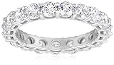 Amazon Collection Platinum-Plated Sterling Silver All-Around Band Ring set with Round Swarovski Zirconia (3 cttw), Size 7