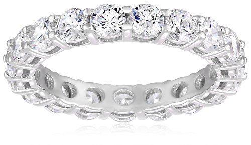 Amazon Collection Platinum-Plated Sterling Silver All-Around Band Ring set with Round Swarovski Zirconia (3 cttw), Size 7