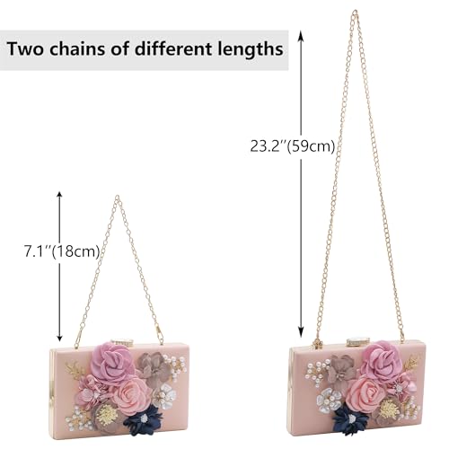 Milisente Damen Clutch Tasche Blumen Abendtasche Hochzeit Bag Elegante Handtasche (Rosa)