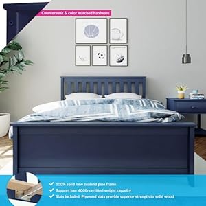 Max & Lily Full Size Bed Frame with Slatted Headboard, Solid Wood Platform Bed for Kids, No Box Spring Needed, Easy Assembly, Blue Max Lily Full Size Bed Frame with Slatted Headboard Solid Wood Platform Bed for Kids No Box Spring Needed Easy Assembly Blue