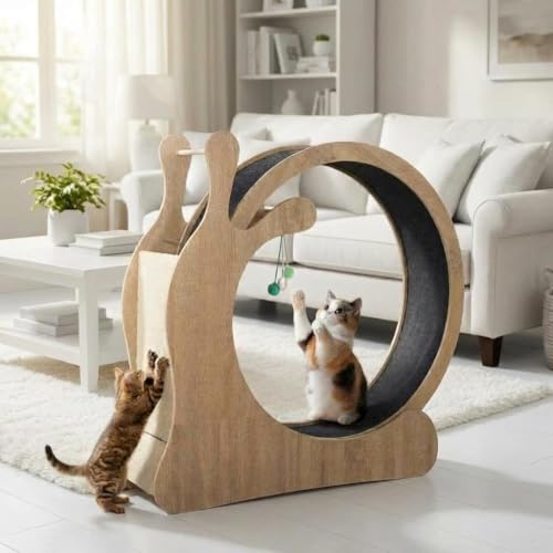 Garvee Cat Exercise Wheel - 95cm Large Cat Treadmill for Indoor Cats Silent Wooden Cat Running Wheel with Removable Carpet & Scratching Board Professional Cat Gym for Weight Loss & Activity - Natrua