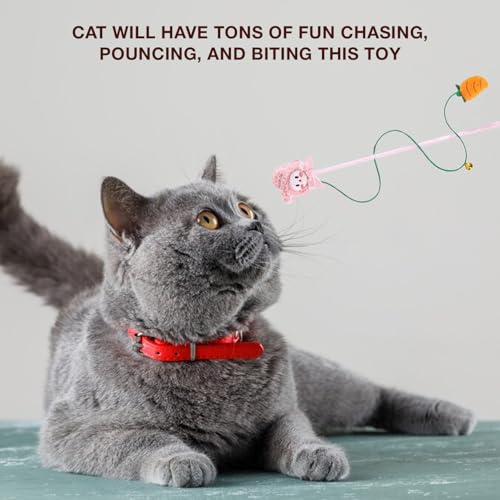Image of Cat and Dog Playing Stick |Durable Dog and cat Teaser Playing Stick with Interactive Feather| Non- Slip and Non Toxic Durable Teasing Wand Toy with Rope (Pink)