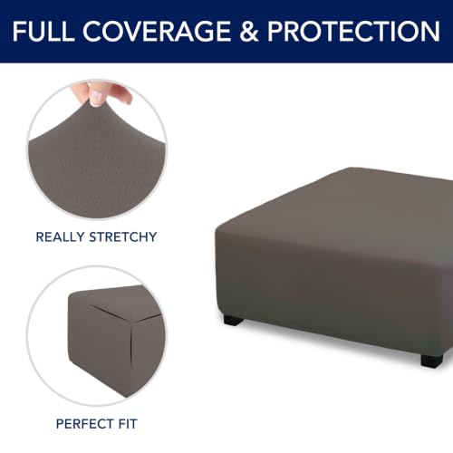 Image of PureFit Super Stretch Form Fit Ottoman Cover Rectangle - Ottoman Slipcovers for Foot Stool Cover & Folding Storage Slipcover for Living Room with Nonslip Elastic Bottom (Medium-L, Taupe)