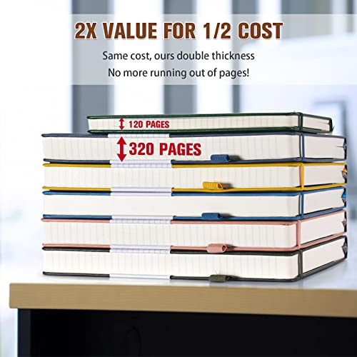 Image of 5 Pack College Ruled Notebook Bulk, A5, 312 Numbered Page Thick Journal Set | Cost-Effective 5 Pack 1600 Pages Total, 100gsm No Bleed Paper, Leather Hardcover, Lay-Flat, for Writing, Work, Employee Gifts