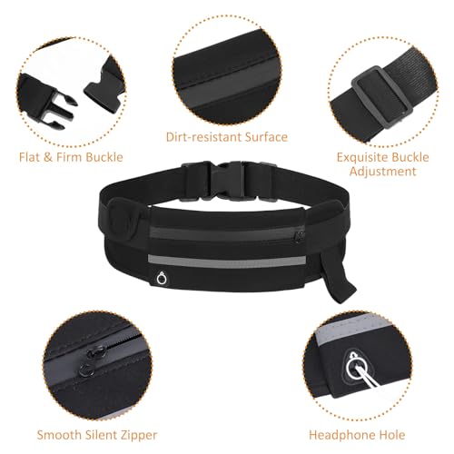 JIEYAO Laufgürtel für Handy, Ultraleichte Hüfttasche Wasserdicht Bauchtasche Elastischer Lauftasche Jogging Verstellbare Handytasche Sportgürtel Herren Damen Running Belt für Joggen Fitness (Schwarz)