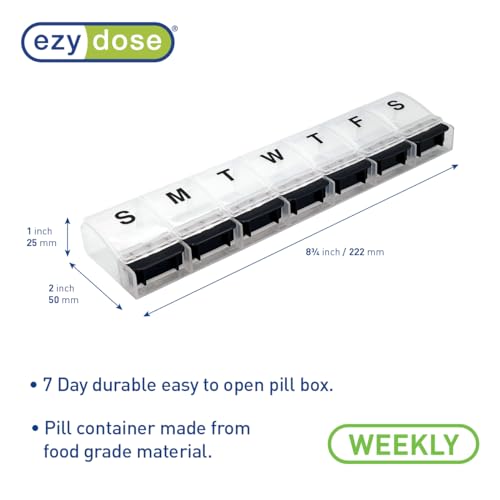 Image of Ezy Dose Weekly (7-Day) Pill Organizer, X-Large Medicine Case, Black /White | Daily Vitamin & Supplement Planner, Spacious Push-Button Compartments, Convenient & Easy to Use, Travel-Friendly, BPA-Free