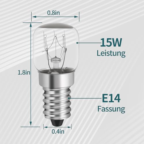 Backofenlampe E14 Glühbirne Backofen Backofenlampe 15w 300 Brad Hitzebeständig für Backofen, Grillöfen, Salzlampe, kühlschranklampe mit T22 Kapsel 4er 4 Stück