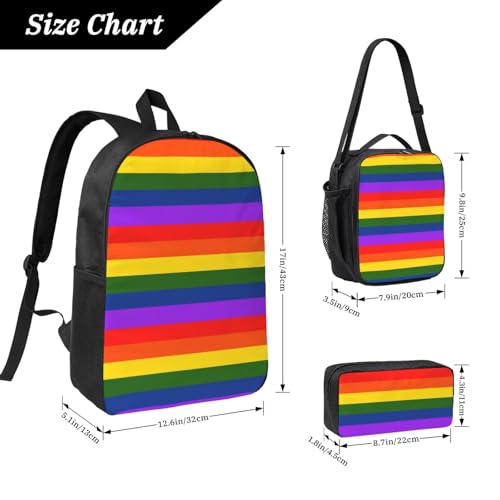 Rainbow Flag Gay Pride LGBTQ 17 Inch Backpack Sets Lunch Bag Lightweight Daypack for Men Women 3Pcs2