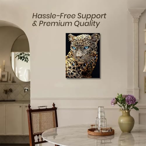 Image of HASTHIP Diamond Art Kit Black Cheetah 5D Round Full Drill for Decor | Full round drill black cheetah diamond painting kit includes canvas diamonds pen tray glue for DIY