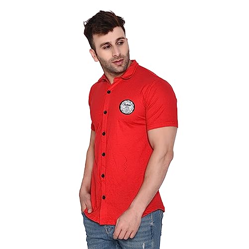 Image of Geum Men's Casual Shirt with Graphic Print | Short Sleeve Button-Down Shirt for Casual & Streetwear Look | Cotton Blend Slim Fit Shirt