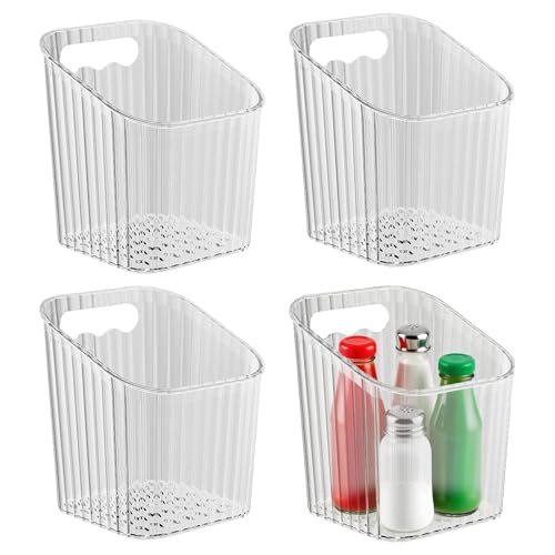 Organizador de pared transparente de acrílico con contenedores de almacenamiento – Juego de 4 portaobjetos adhesivos para Dormitory cocina, cuarto de baño, maquillaje de oficina y hogar