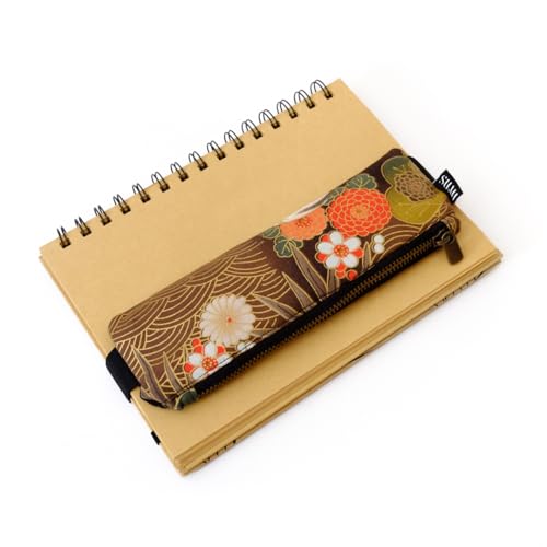 Image of SUMI Multi-Purpose Pencil Case Japanese Style - Elegant and Versatile for Pens, Accessories, Glasses and More - Includes Elastic Band for A5 Planners - Ideal for Office, Home or Travel (Green Garden)