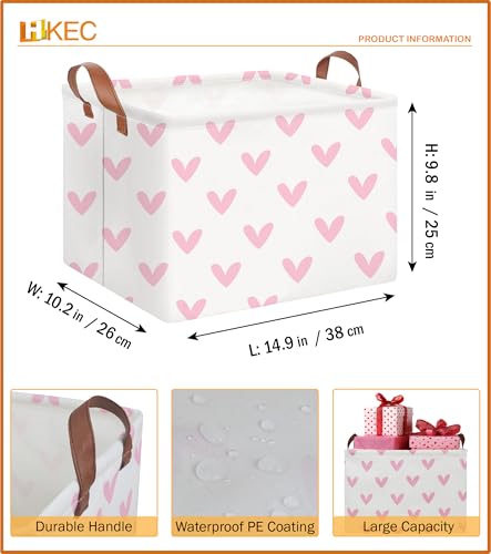 Image of Rectangle Pink Valentine Gift Basket Empty with Handles for Kids,Cute Organizer Toy Bin,Gift Basket for Girls /Kids(Pink Lovely Heart)