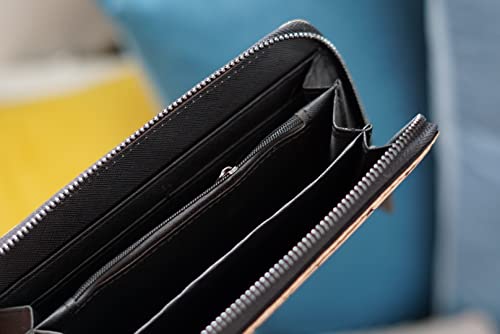 Women Girls Vegan Geometric Cork Wallet Three Fold Minimalist Purse Slim Card Holder Eco Friendly Cork Clutch Bag For Birthday Christmas Gifts(Color:Zip)4